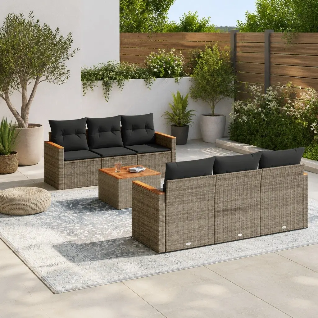 7 Piece Garden Sofa Set Outdoor Furniture Grey Poly Rattan Patio Lounge Seating