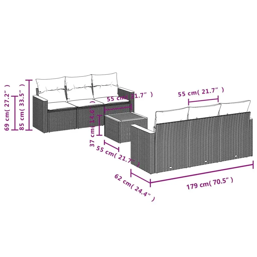 7 Piece Garden Sofa Set Outdoor Furniture Grey Poly Rattan Patio Lounge Seating