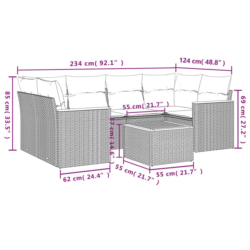 7 Piece Garden Sofa Set with Cushions Grey Outdoor Patio Furniture Poly Rattan