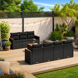 8 Piece Black Modular Sofa Set for Outdoor Comfort