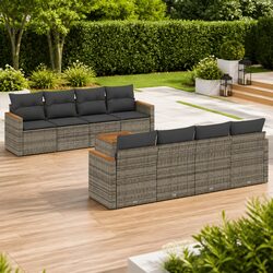 Garden Sofa Set 9 Piece Outdoor Furniture Patio Lounge Grey Poly Rattan Modular