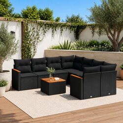 Garden Sofa Set 9 Piece Outdoor Patio Furniture with Cushions Black Rattan
