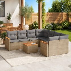 Garden Sofa Set 9 Piece Outdoor Furniture Patio Beige Cushions Rattan Modular