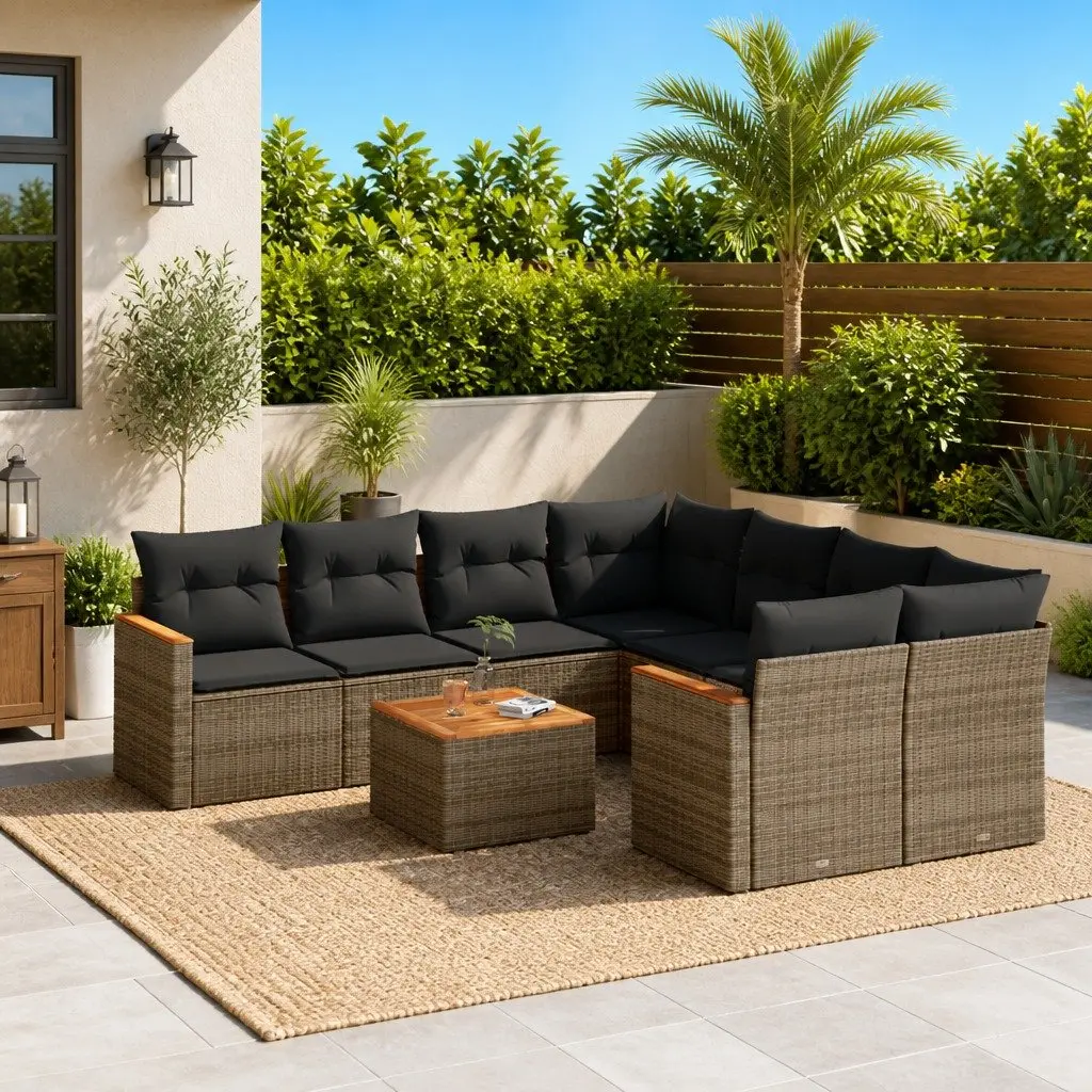 9 Piece Garden Sofa Set Outdoor Furniture Patio Seating Grey with Cushions Table