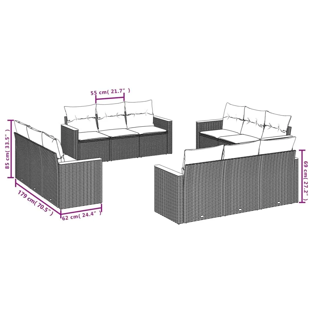 Garden Sofa Set 12 Piece Outdoor Furniture Patio Grey Modular Seating with