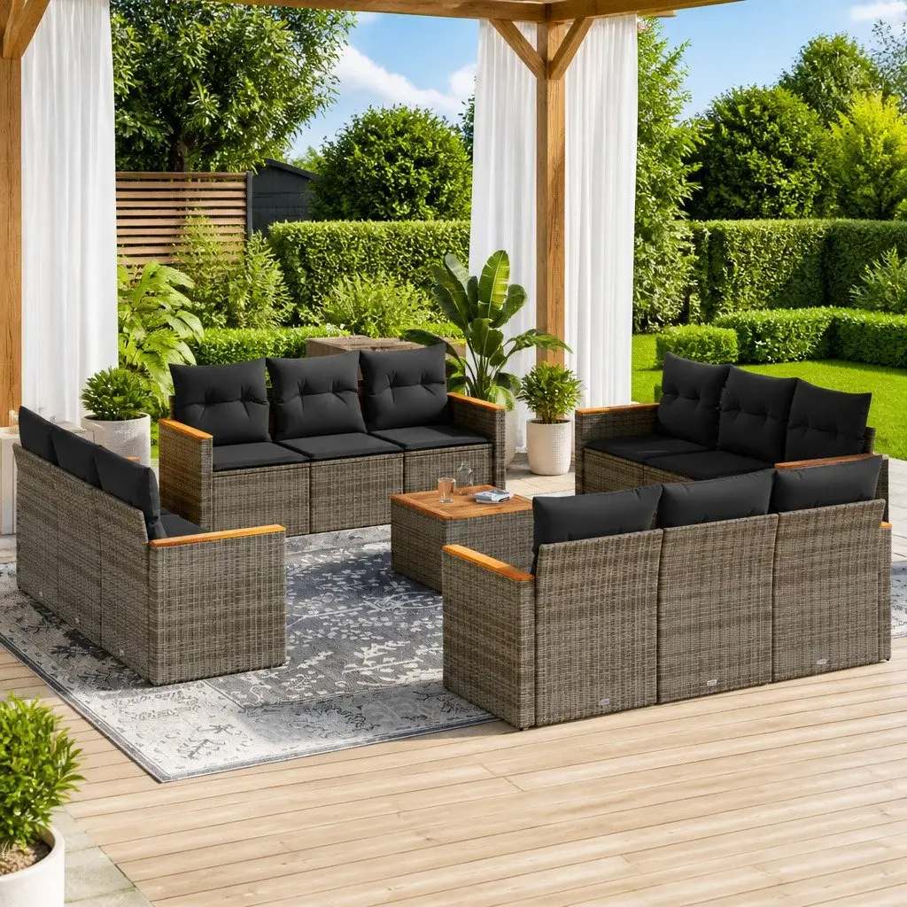 Outdoor Sofa Set Modular Grey 13 Piece Poly Rattan Furniture for Patio and Garden