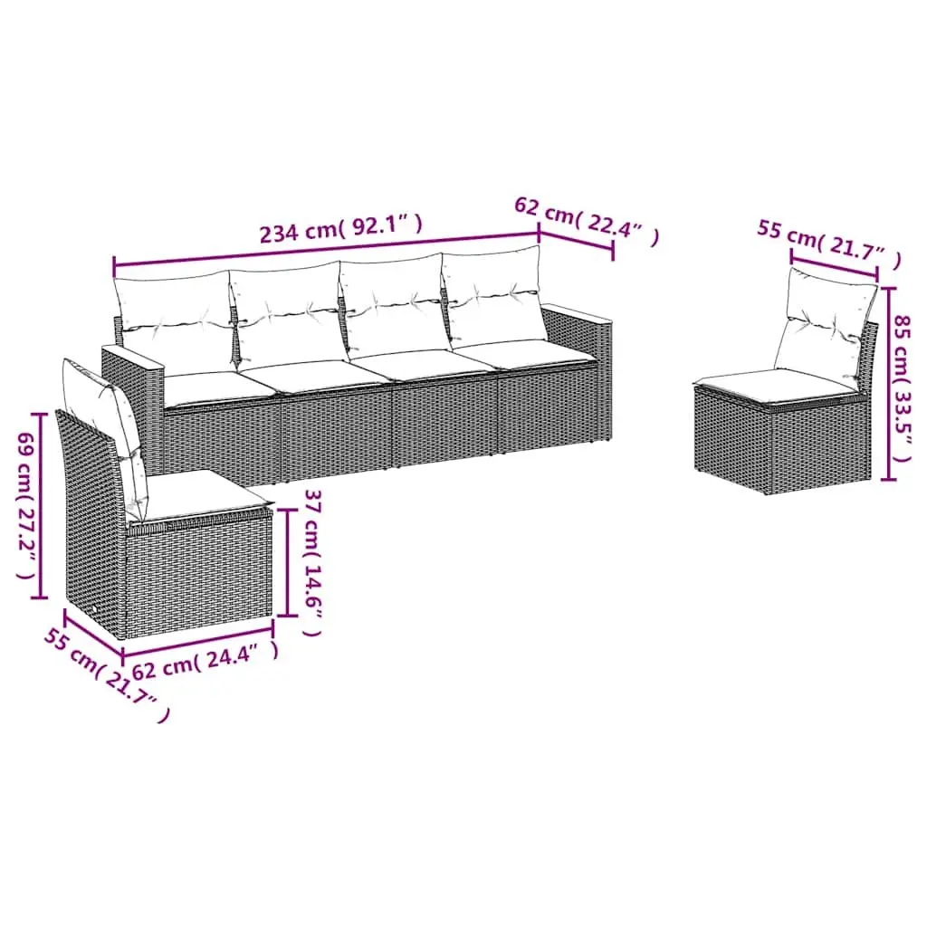 Garden Sofa Set 6 Piece Outdoor Furniture Patio Sectional Black Modular