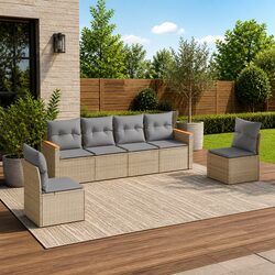 Garden Sofa Set 6 Piece Outdoor Patio Furniture Lounge Beige Cushions Modular