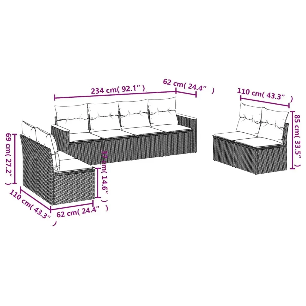 Garden Sofa Set 8 Piece Outdoor Furniture Patio Beige Cushions Modular Reclining