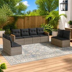 Garden Sofa Set 8 Piece Outdoor Furniture Grey Poly Rattan Modular Patio Seating