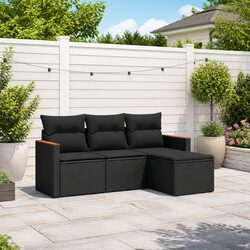 A 4-Piece Black Poly Rattan Garden Sofa Set for You