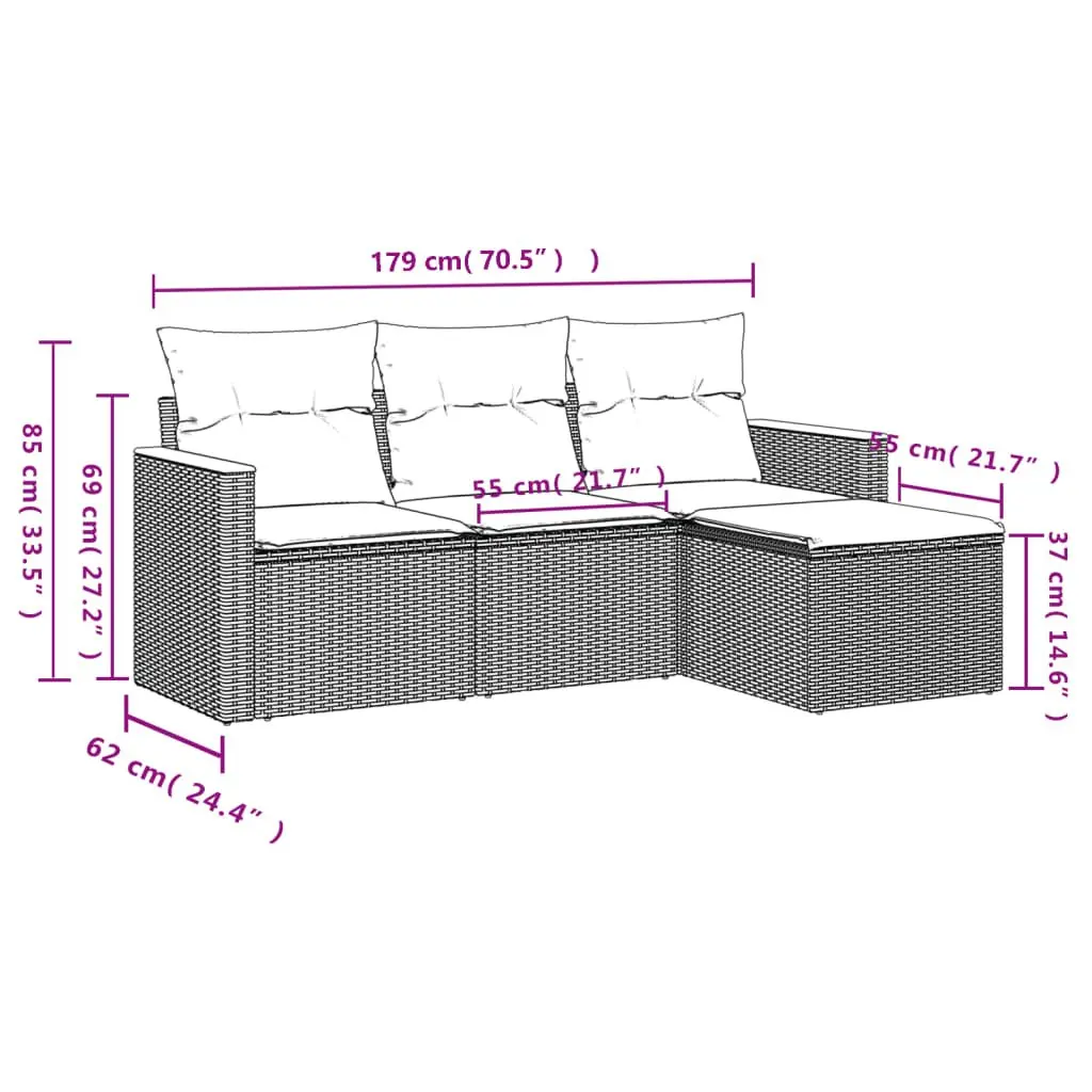 Outdoor Garden Sofa Set 4 Piece Lounge Furniture Patio Rattan Seating Black