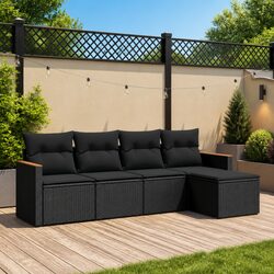 Garden Sofa Set 5 Piece Outdoor Furniture Patio Lounge Modular Black Rattan