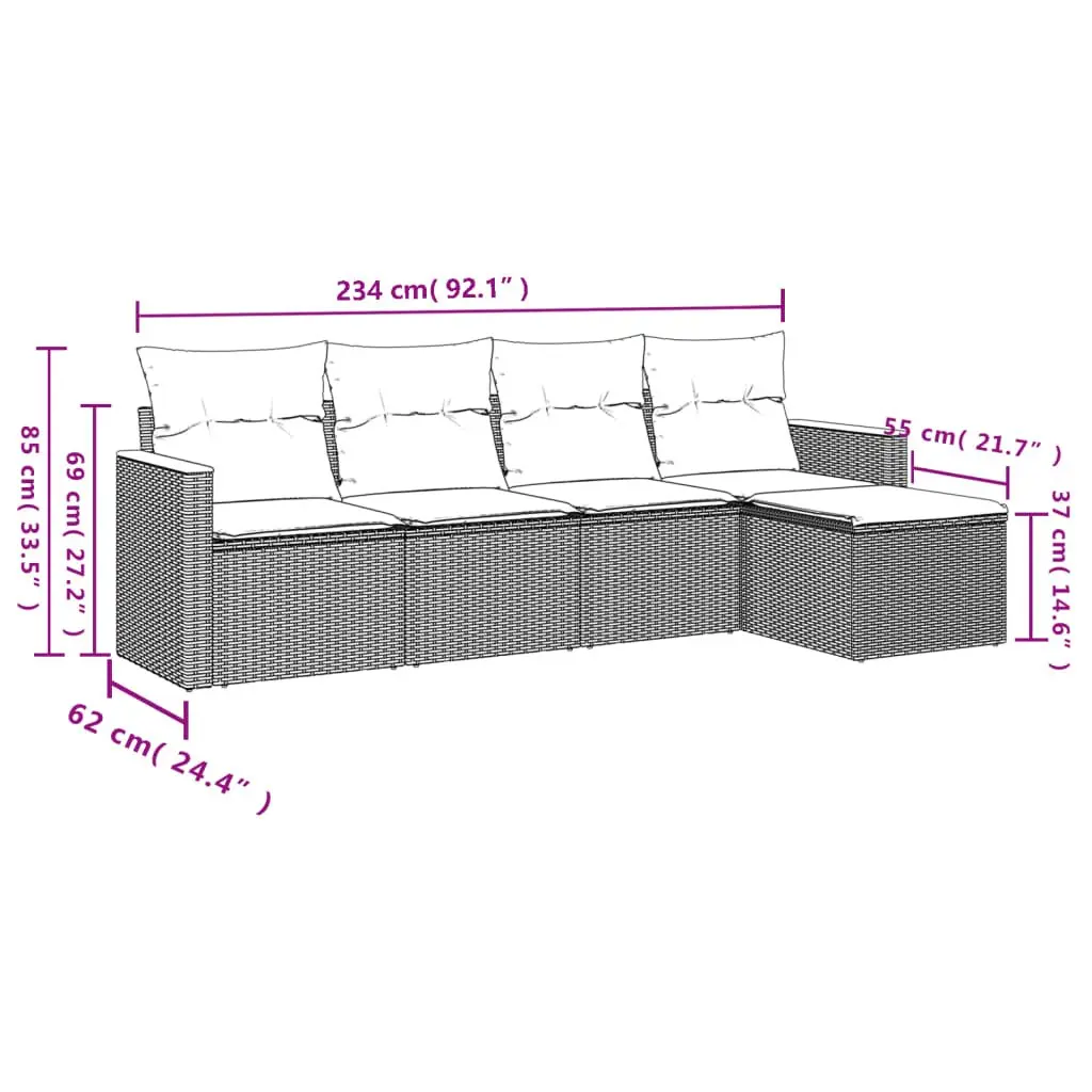 Garden Sofa Set 5 Piece Outdoor Patio Furniture with Cushions Black Rattan