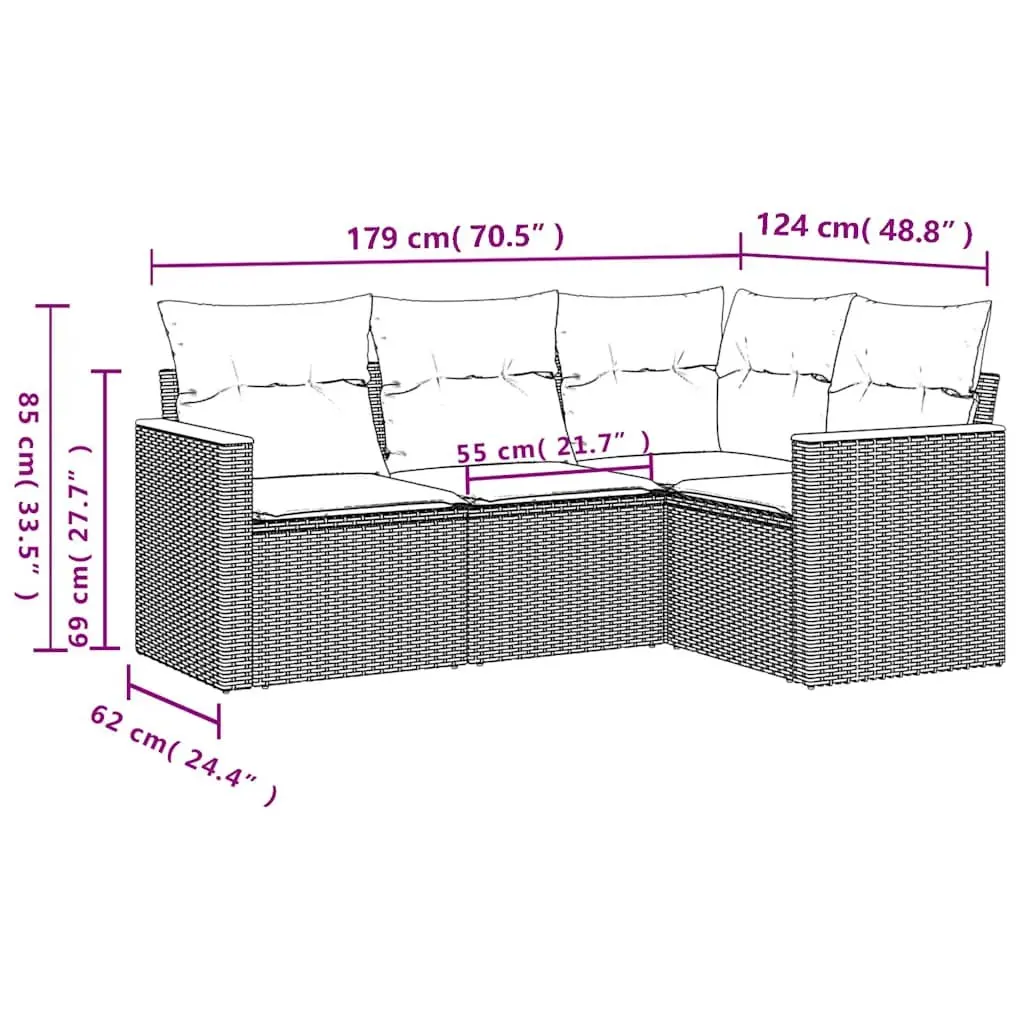 Garden Sofa Set 4 Piece Outdoor Furniture Patio Seating Black with Cushions