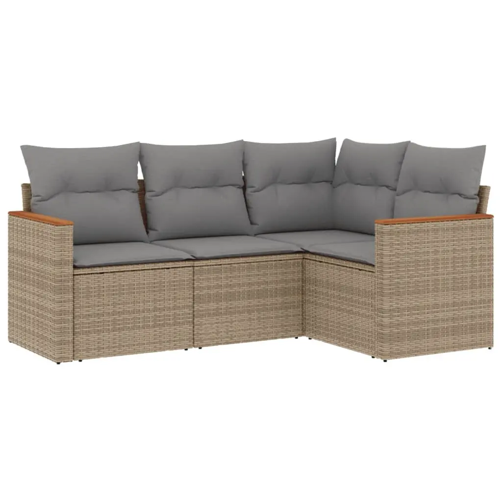 Garden Sofa Set 4 Piece Outdoor Furniture Patio Beige Poly Rattan with Cushions