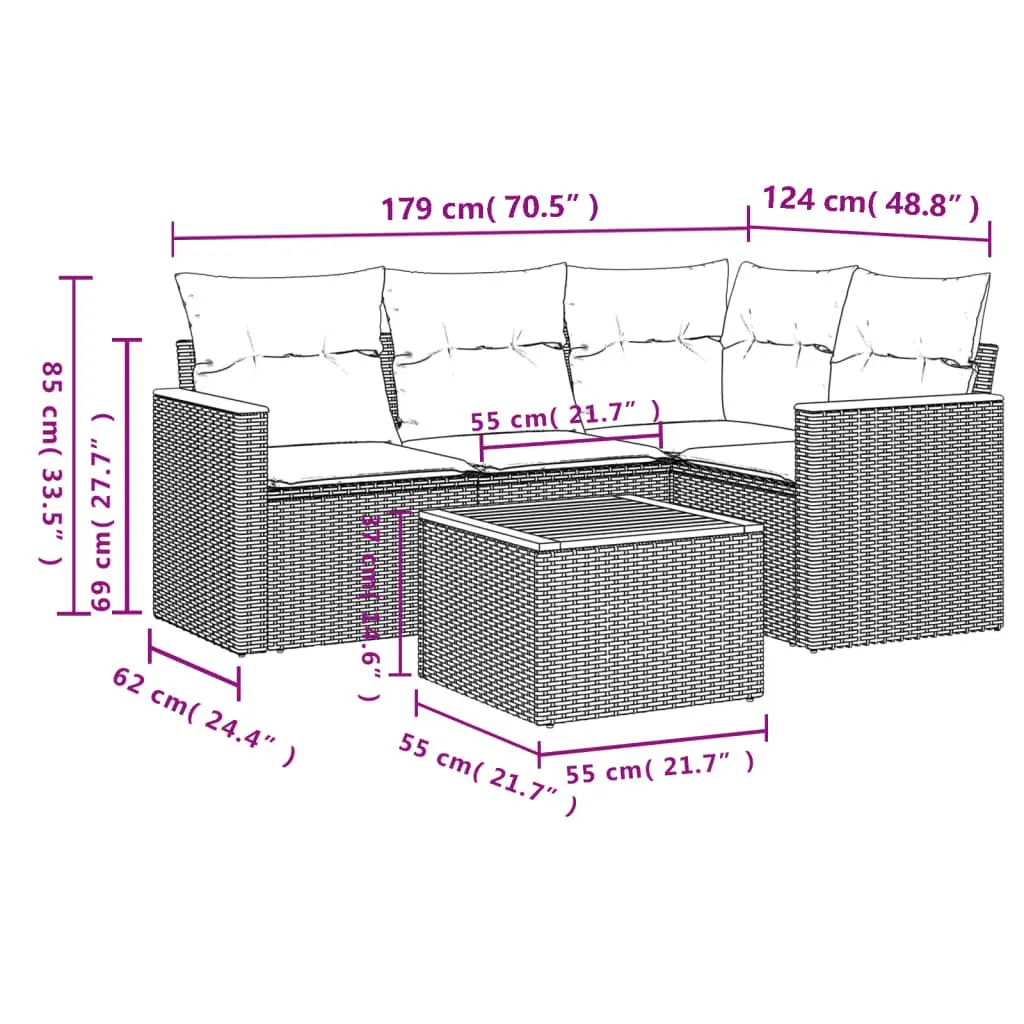 Garden Sofa Set 5 Piece Outdoor Furniture Beige Poly Rattan Modular Patio Lounge