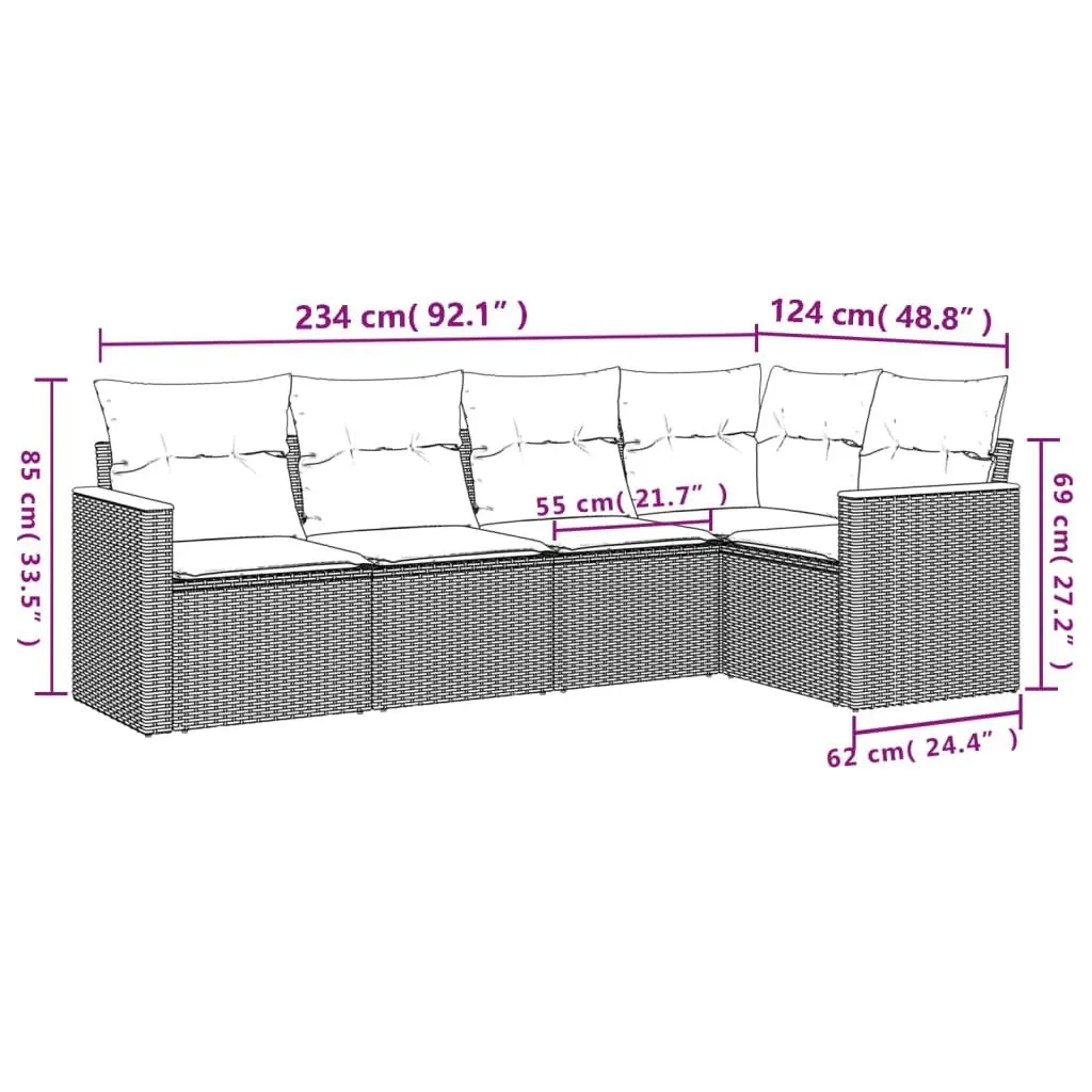 Garden Sofa Set 5 Piece Outdoor Furniture Black Poly Rattan Modular Lounge
