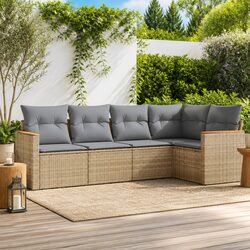 Garden Sofa Set 5 Piece Outdoor Furniture Beige Cushions Patio Seating