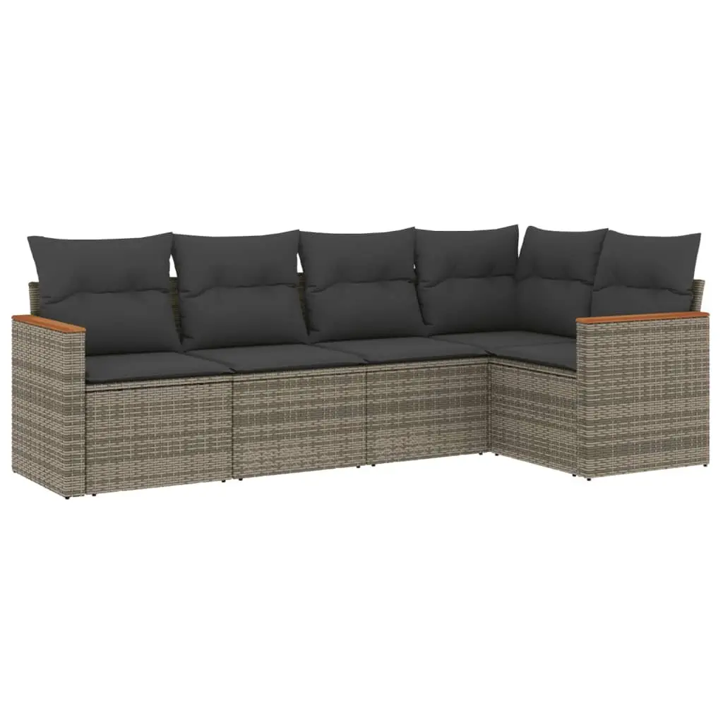 Garden Sofa Set 5 Piece Outdoor Patio Furniture Grey Poly Rattan Modular Seating