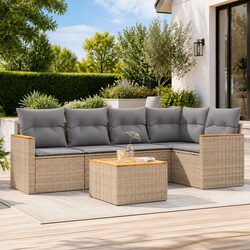 Garden Sofa Set 6 Piece Outdoor Furniture Patio Lounge Beige with Cushions