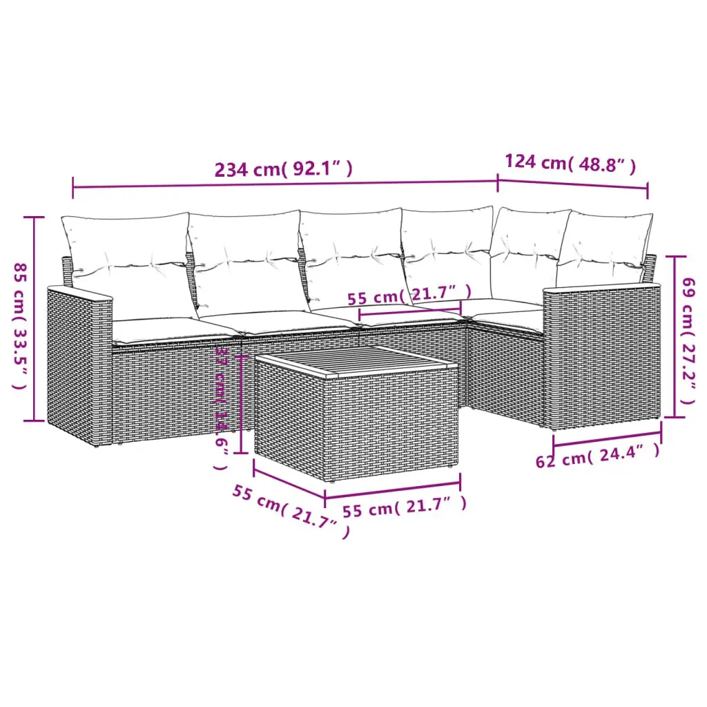 Outdoor Furniture Modular 6 Piece Garden Sofa Set Beige with Cushions