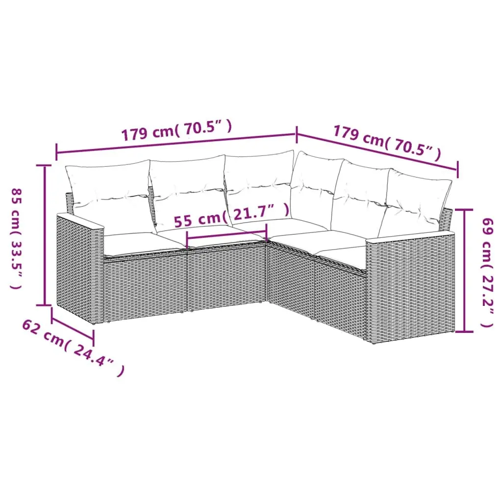 Garden Sofa Set 5 Piece Outdoor Furniture Patio Conversation with Cushions Black