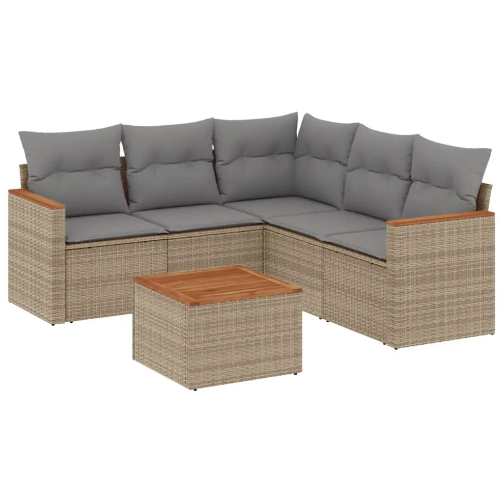 6 Piece Garden Sofa Set Outdoor Furniture Patio Lounge Beige Poly Rattan with