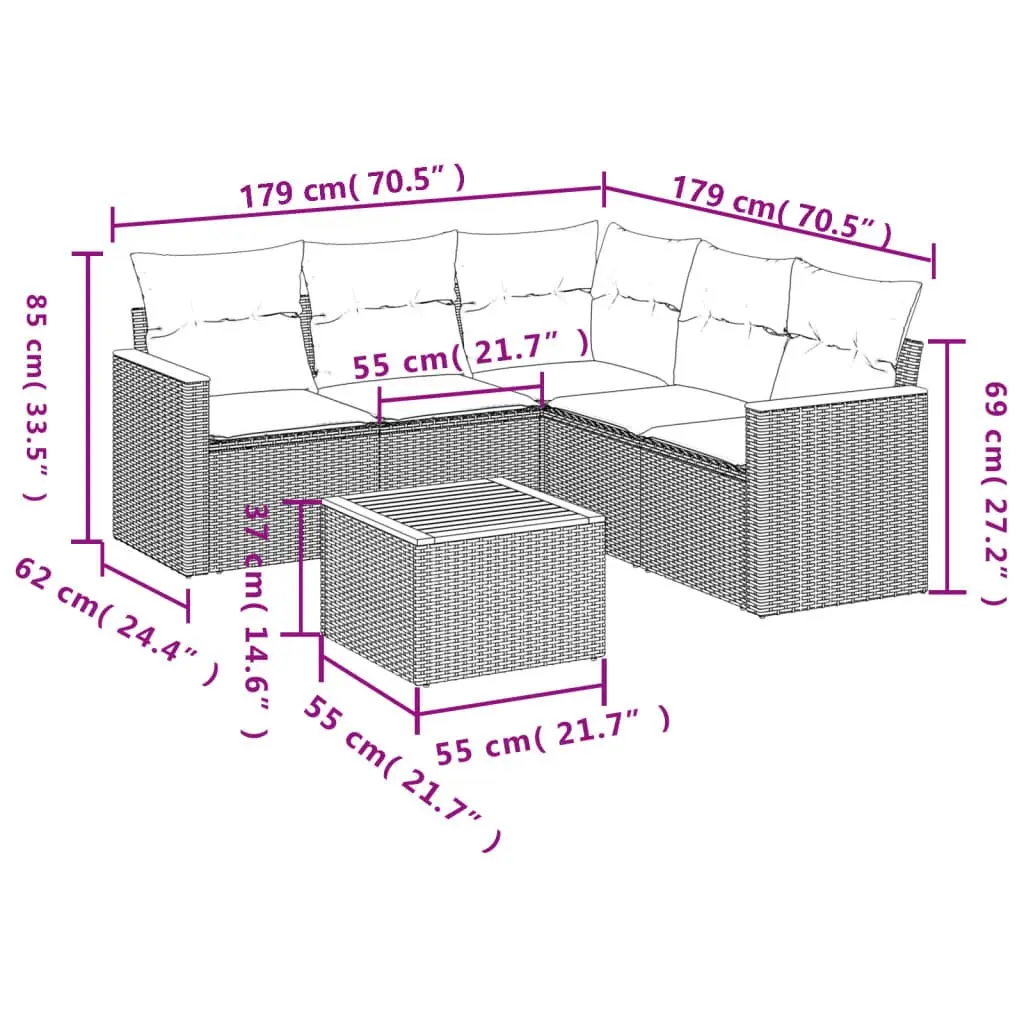 6 Piece Garden Sofa Set Outdoor Furniture Patio Lounge Chairs Table Grey