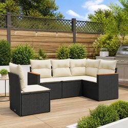 Garden Sofa Set 5 Piece Outdoor Furniture Black Poly Rattan Patio Sectional