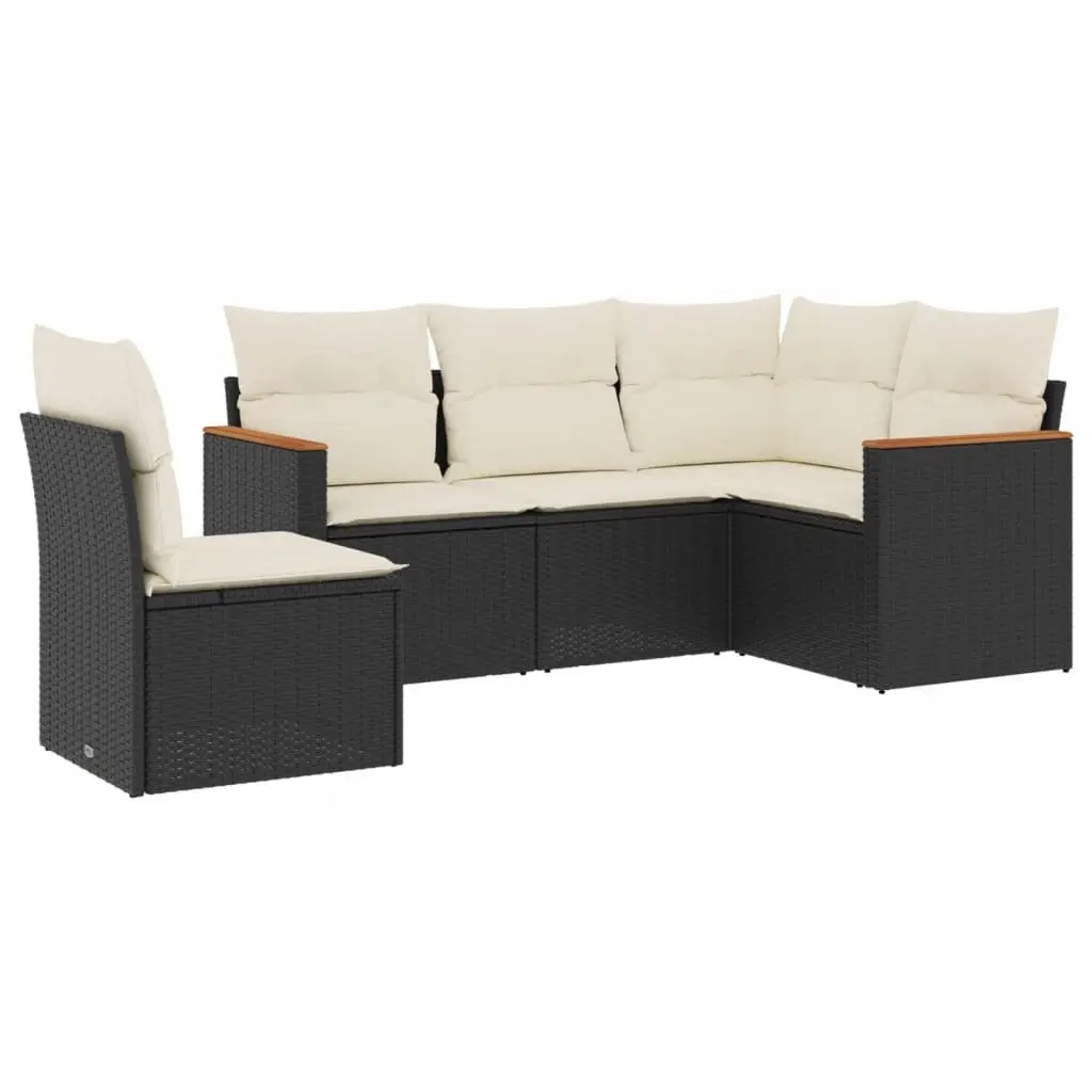 Garden Sofa Set 5 Piece Outdoor Furniture Black Poly Rattan Patio Sectional