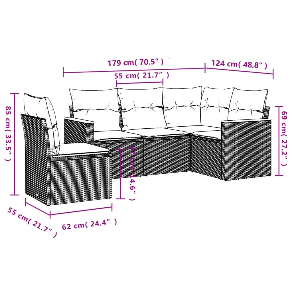 Garden Sofa Set 5 Piece Outdoor Furniture Black Poly Rattan Patio Sectional