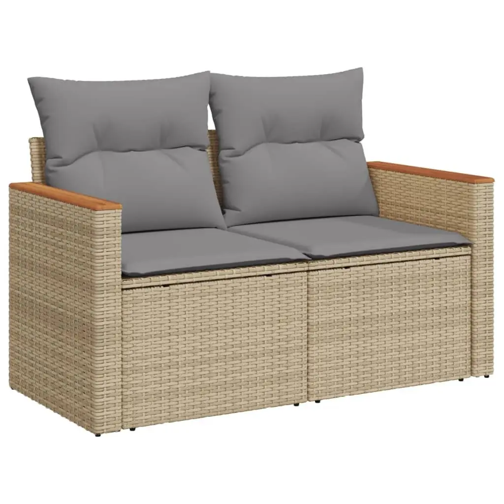 Garden Sofa Set 6 Piece Outdoor Patio Furniture Beige Poly Rattan with Cushions