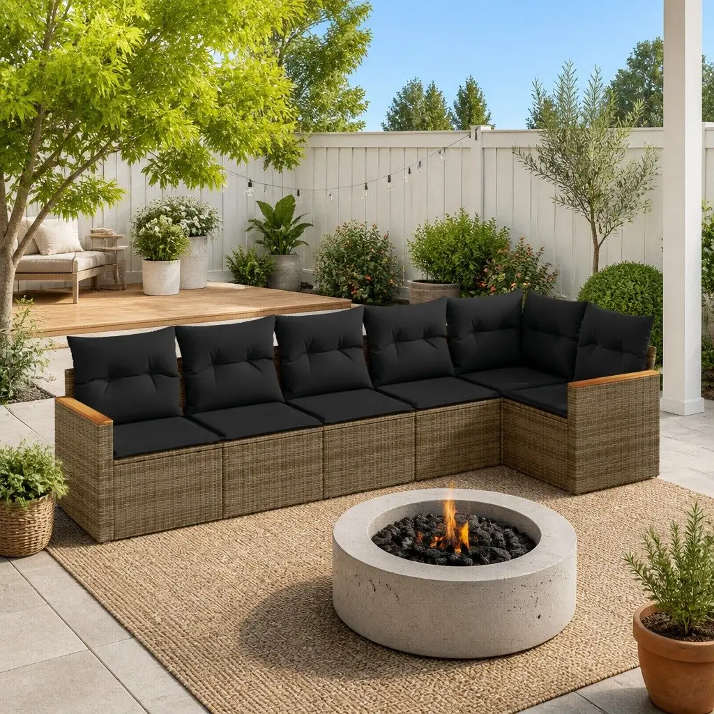 Garden Sofa Set 6 Piece Outdoor Furniture Patio Grey Poly Rattan Modular Seating