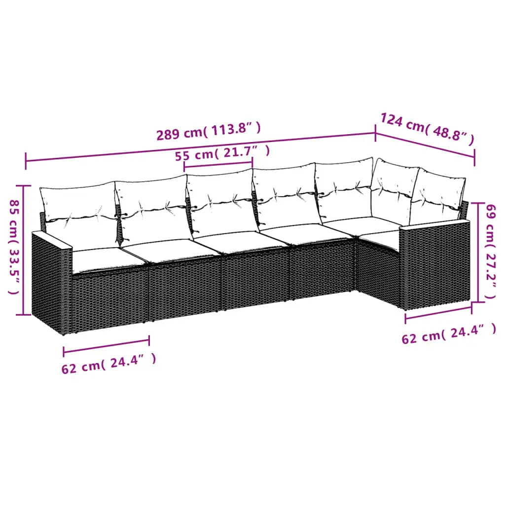 Garden Sofa Set 6 Piece Outdoor Furniture Patio Grey Poly Rattan Modular Seating