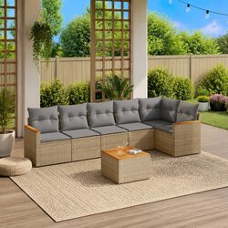 7 Piece Garden Sofa Set Outdoor Patio Furniture with Cushions Beige Poly Rattan