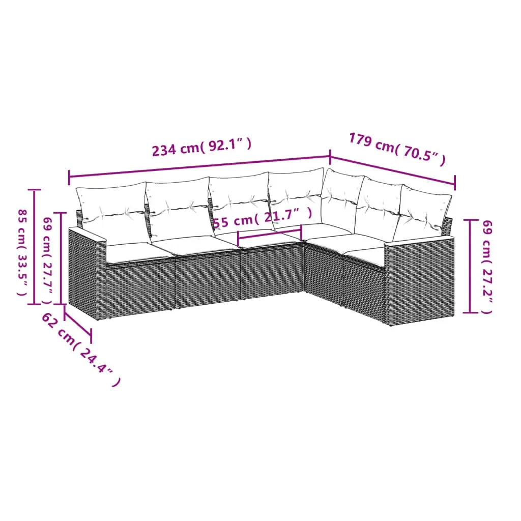 Garden Sofa Set 6 Piece Outdoor Furniture Patio Lounge Black Modular Sectional
