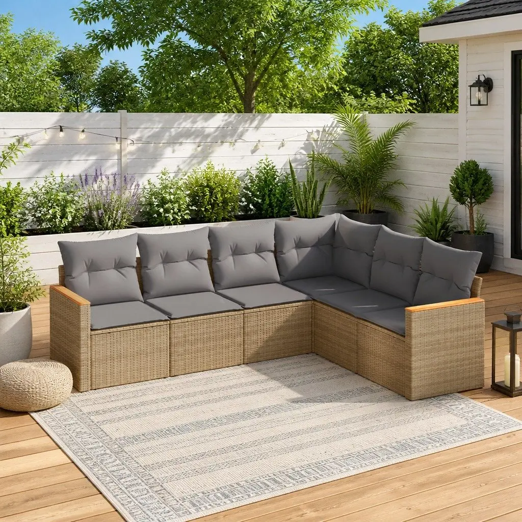 Garden Sofa Set 6 Piece Outdoor Furniture Patio Lounge Beige Cushions Modular