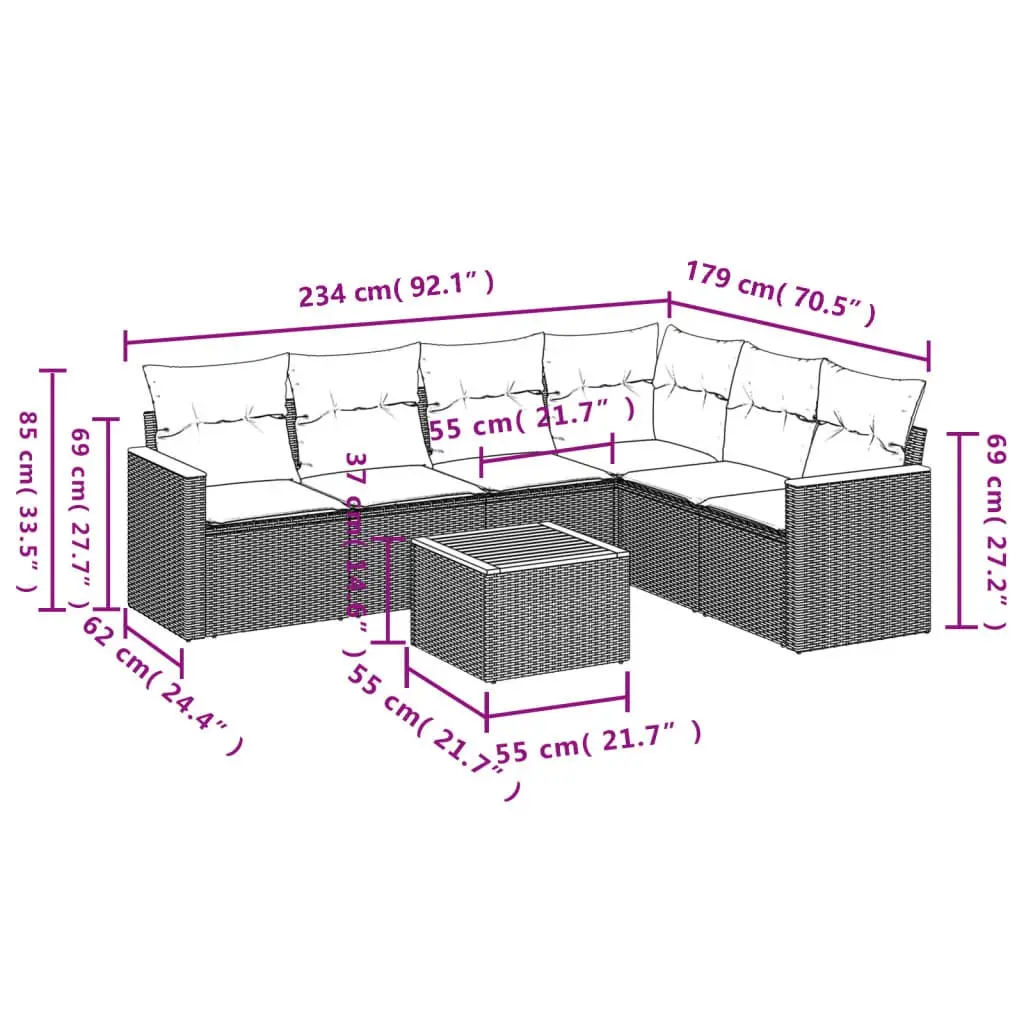 Garden Sofa Set 7 Piece Outdoor Furniture Patio Beige Poly Rattan Modular