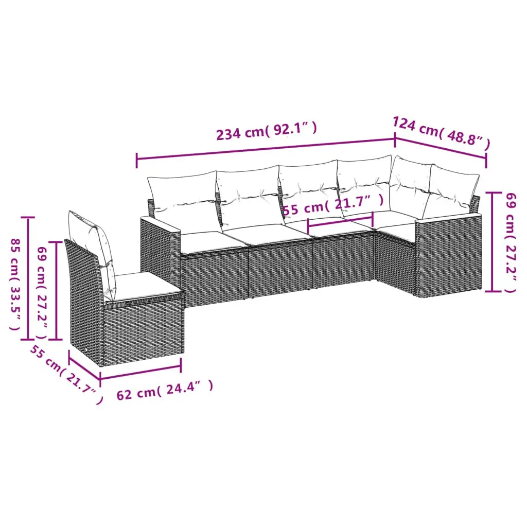 Garden Sofa Set 6 Piece Outdoor Furniture Patio Sectional Modular Beige Cushions