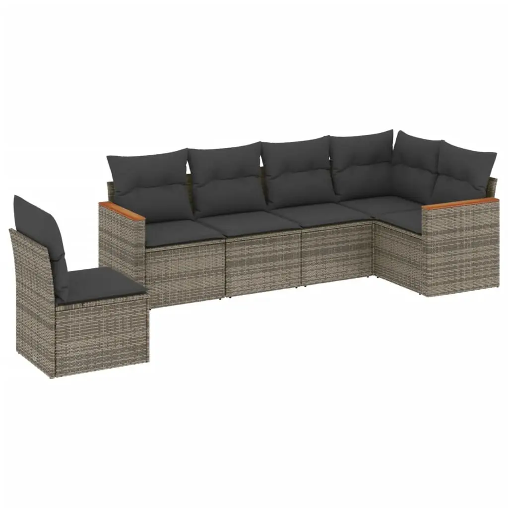 Garden Sofa Set 6 Piece Outdoor Furniture Grey Poly Rattan Modular Patio Seating
