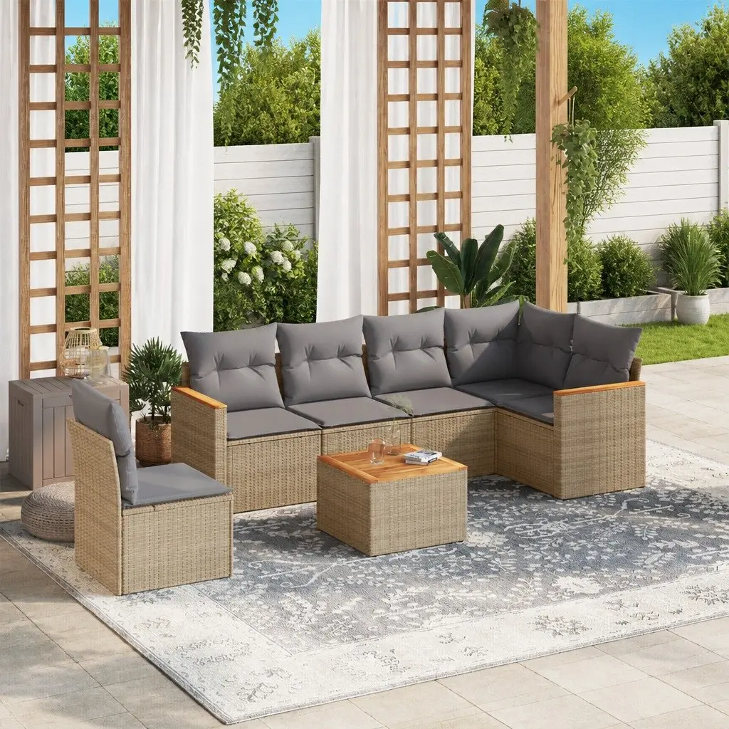 Modular Garden Sofa Set 7 Piece Outdoor Furniture Beige Rattan Patio Sectional
