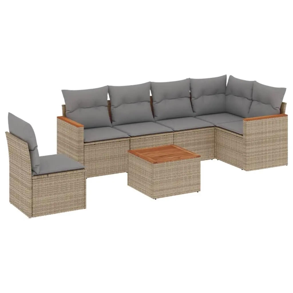 Modular Garden Sofa Set 7 Piece Outdoor Furniture Beige Rattan Patio Sectional