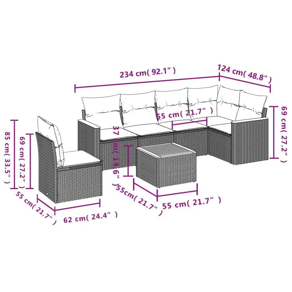 Modular Garden Sofa Set 7 Piece Outdoor Furniture Beige Rattan Patio Sectional