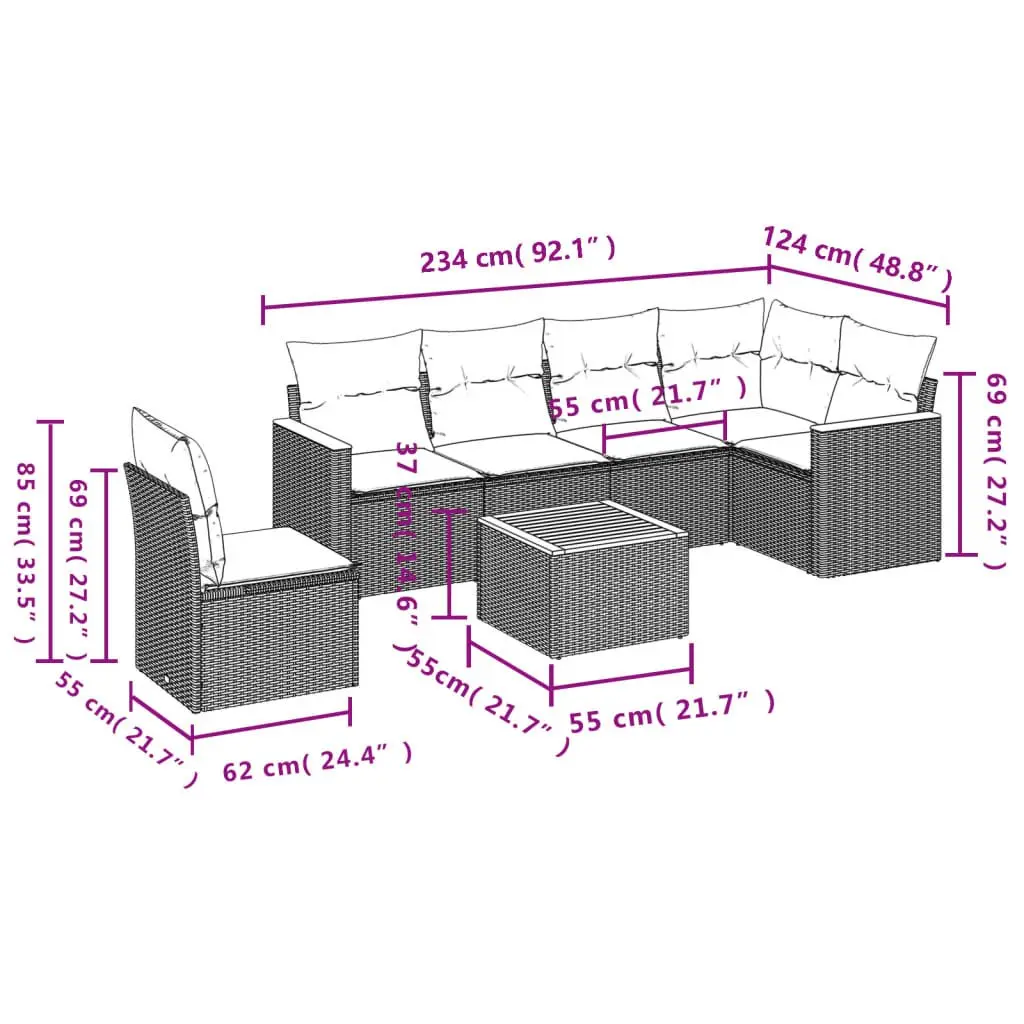 Garden Sofa Set 7 Piece Outdoor Furniture Grey Poly Rattan Modular Patio Seating