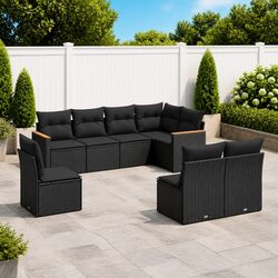 Garden Sofa Set 8 Piece Outdoor Patio Furniture with Cushions Black Modular