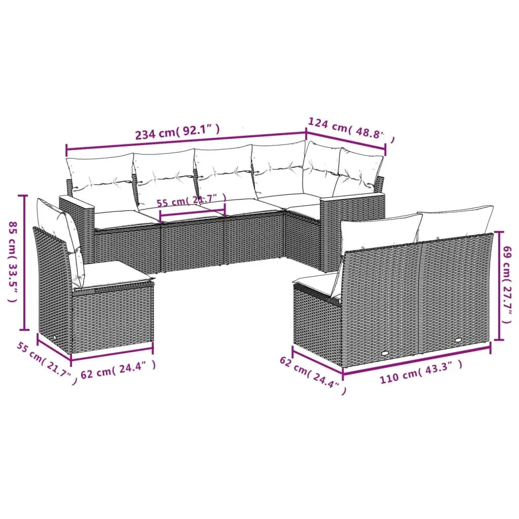 Garden Sofa Set 8 Piece Outdoor Furniture Patio Seating Grey with Cushions