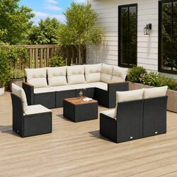 Garden Sofa Set 9 Piece Outdoor Furniture with Cushions Black Poly Rattan Patio