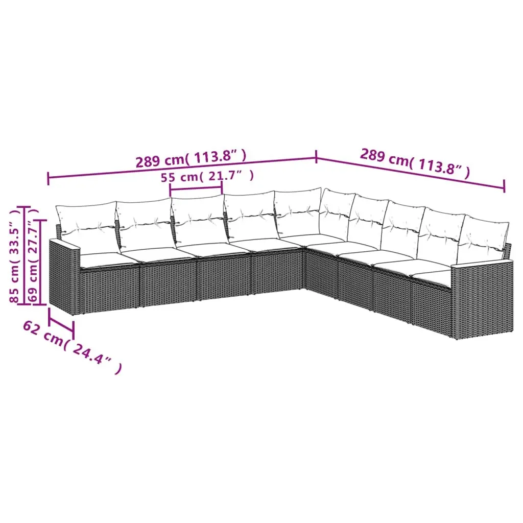 Garden Sofa Set 9 Piece Outdoor Patio Furniture Black Rattan Cushions Modular