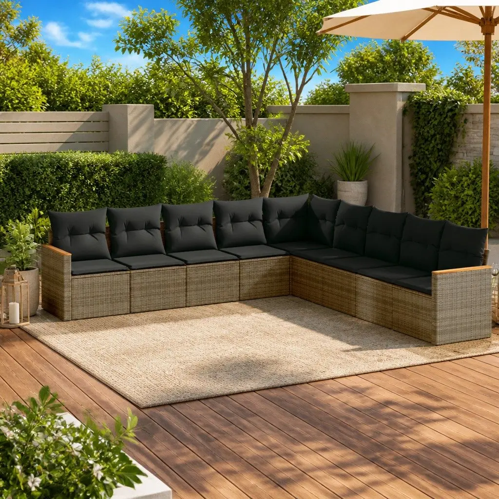 Garden Sofa Set Modular Grey 9 Piece Outdoor Furniture